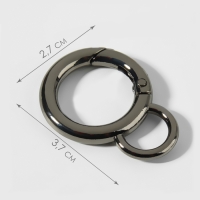 Кольцо-карабин, 37 мм, d = 27/19 мм, толщина - 4 мм, с креплением 12 × 3 мм, 5 шт, цвет чёрный никель Кольцо-карабин, 37 мм, d = 27/19 мм, толщина - 4 мм, с креплением 12 × 3 мм, 5 шт, цвет чёрный никель