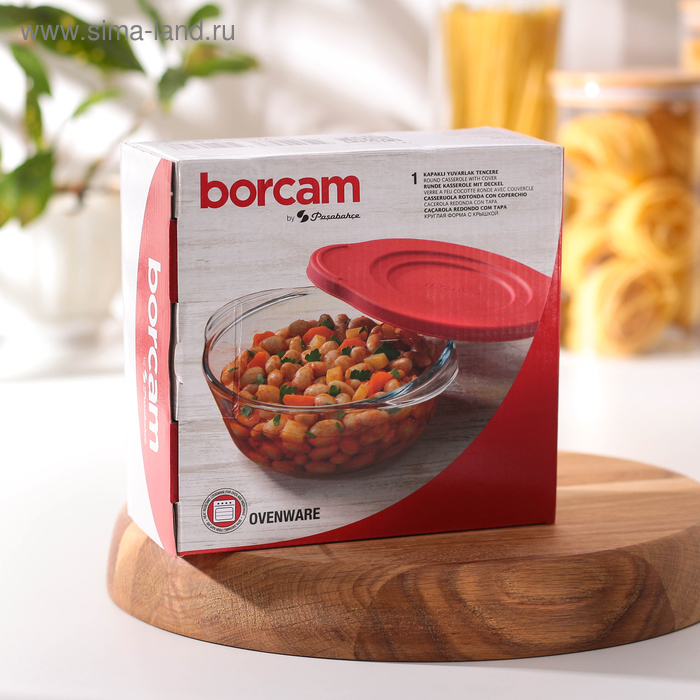 Форма из жаропрочного стекла для запекания Borcam, 840 мл, с красной пластиковой крышкой Форма из жаропрочного стекла для запекания Borcam, 840 мл, с красной пластиковой крышкой