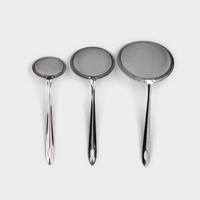 Сито набор Доляна &laquo;Металлик&raquo; для снятия пены, 3 штуки, цвет серебристый