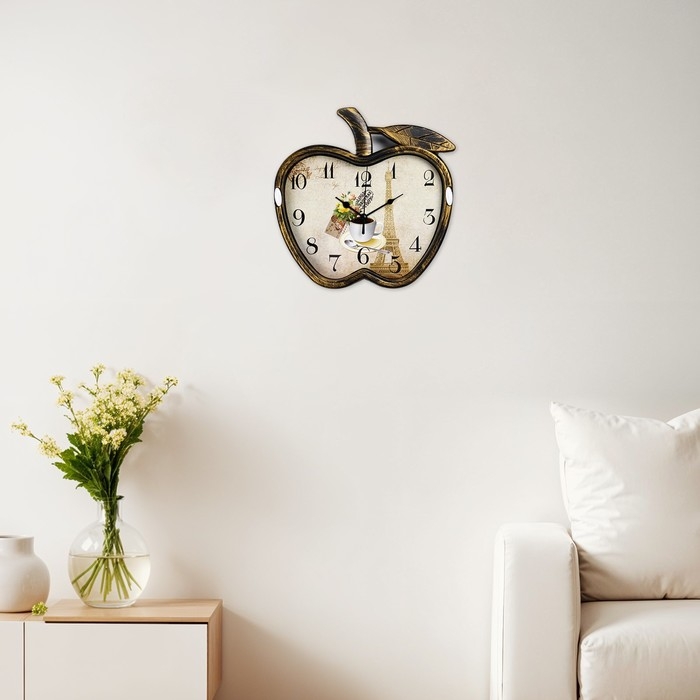 Часы настенные, серия: Кухня, Часы настенные, серия: Кухня, "Яблоко", дискретный ход, 26 х 25.5 см, АА, бронзовый