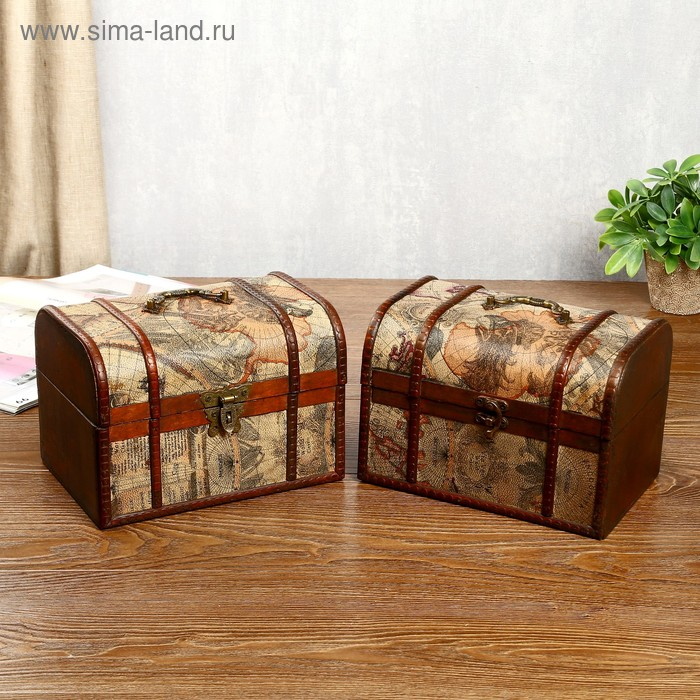 Шкатулка дерево состаренная Шкатулка дерево состаренная "Карта путешественника" сундучок МИКС 15х22х15,5 см