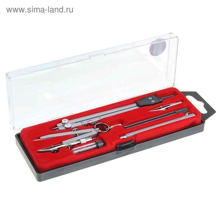 Готовальня 6 предметов (2 циркуля, грифель, рейсфедер, 2 удлинителя), в пластиковом пенале Готовальня 6 предметов (2 циркуля, грифель, рейсфедер, 2 удлинителя), в пластиковом пенале