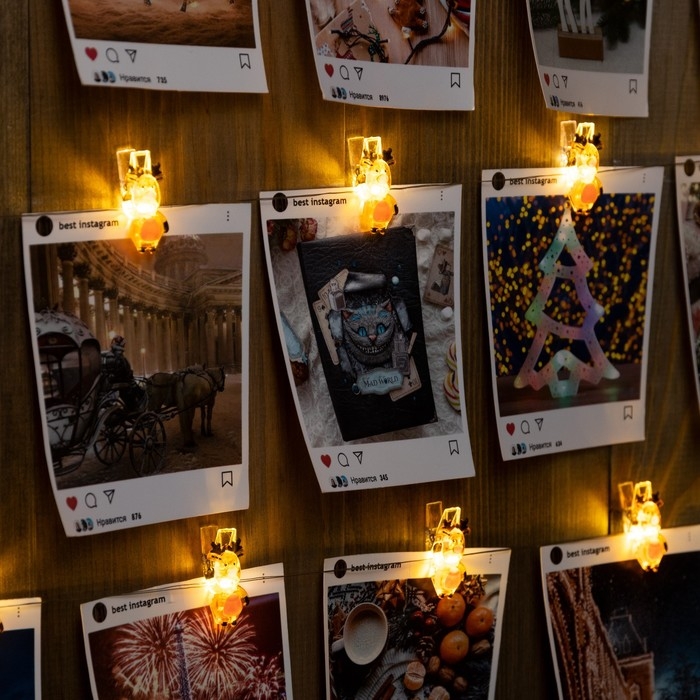 Гирлянда &laquo;Нить&raquo; 2 м роса с насадками &laquo;Прищепки-оленёнок&raquo;, IP20, серебристая нить, 20 LED, батарейки ААх2 (нет в комплекте), свечение тёплое белое