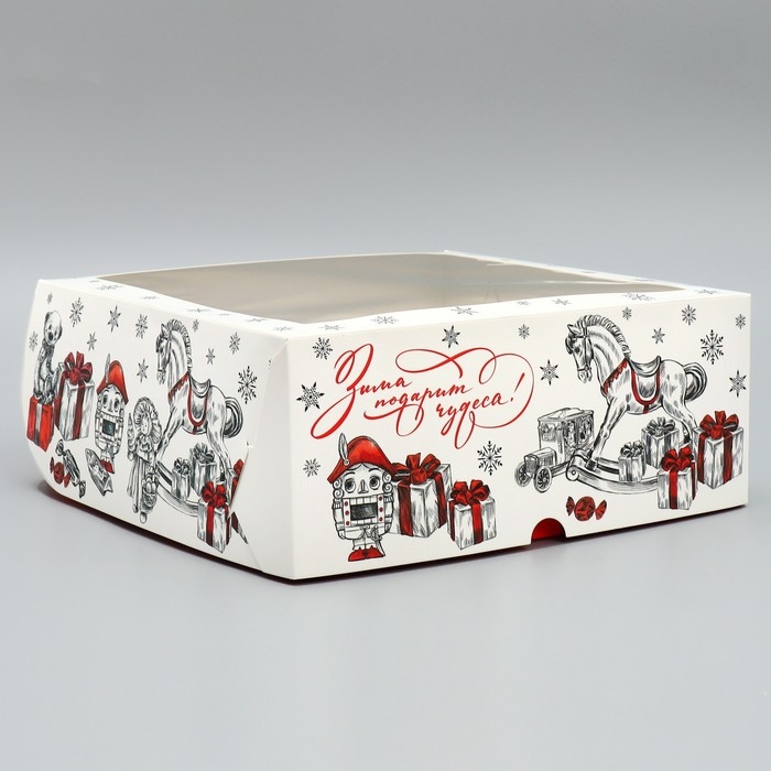Коробка складная на 9 капкейков с окном &laquo;Зима подарит чудеса!&raquo;, 25 х 25 х 10 см, Новый год