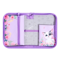 Пенал 1 секция 140 х 210 х 40 мм, откидной карман и косметичка, тканевый, Calligrata TOP Content "Котик в цветах" Пенал 1 секция 140 х 210 х 40 мм, откидной карман и косметичка, тканевый, Calligrata TOP Content "Котик в цветах"