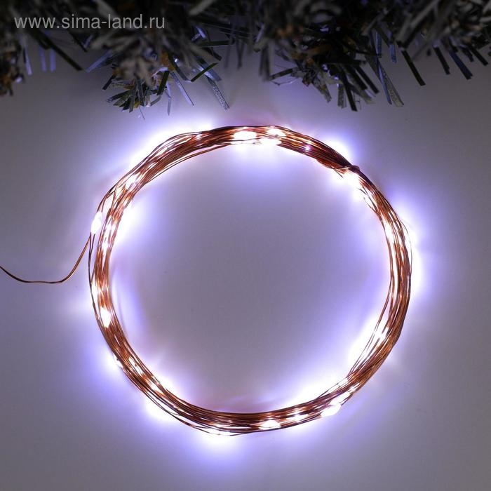 Гирлянда &laquo;Нить&raquo; 5 м роса, IP20, медная нить, 50 LED, свечение белое, USB