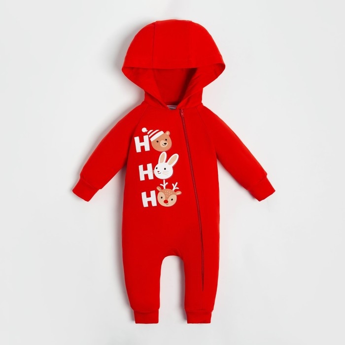 Комбинезон с капюшоном Крошка Я &laquo;Новогодние зверята&raquo;, рост 74-80 см, цвет красный