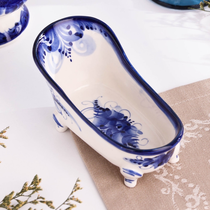 Подставка для губки Подставка для губки "Ванночка", гжель, фарфор, 150 мл, 7х15 см