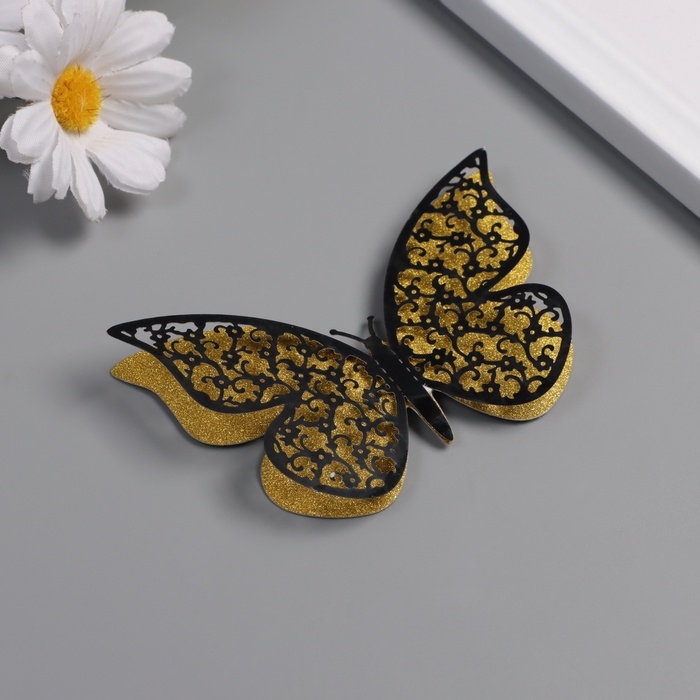 Наклейка бумага, пластик "Цветочные бабочки золото" блёстки набор 12 шт 12 см, 10 см 8 см