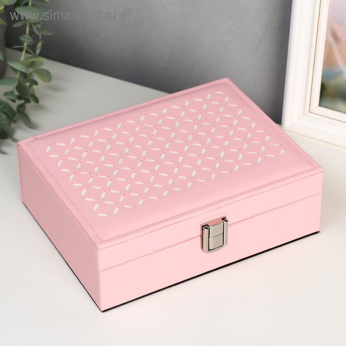 Шкатулка кожзам для украшений Шкатулка кожзам для украшений "Крестики" розовая 7х24х17.5см