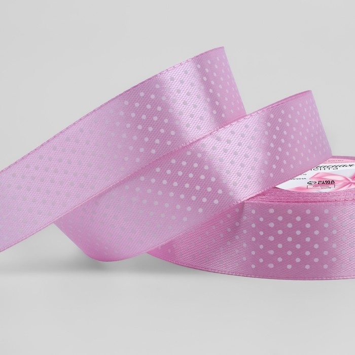 Лента атласная &laquo;Горошек&raquo;, 25 мм &times; 23 &plusmn; 1 м, цвет фиолетовый №045