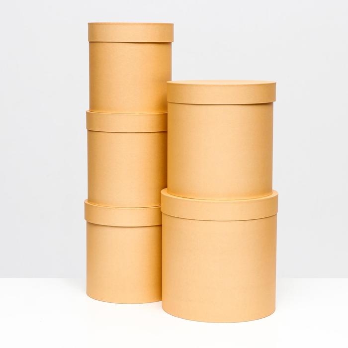 Набор круглых коробок 5 в 1 "Краски", кофе с молоком, 25 х 25 х 25 - 19 х 19 х 19 см