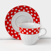 Сервиз чайный керамический на металлической подставке Доляна «Горох»,13 предметов на подставке: 6 чашек 210 мл, 6 блюдец - d=14 см, чайник 950 мл, цвет красный Сервиз чайный керамический на металлической подставке Доляна «Горох»,13 предметов на подставке: 6 чашек 210 мл, 6 блюдец - d=14 см, чайник 950 мл, цвет красный