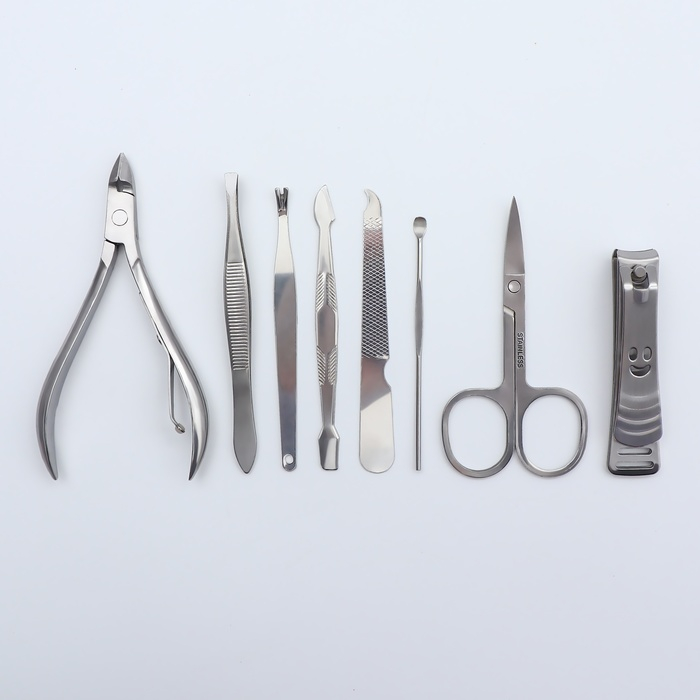 Набор маникюрный, 8 предметов, в футляре, цвет коричневый Набор маникюрный, 8 предметов, в футляре, цвет коричневый