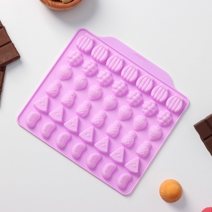 Форма для мармелада Доляна «Фруктовый бум», силикон, 18,5×17,5 см, 42 ячейки (2,2×2,2 см), цвет розовый Форма для мармелада Доляна «Фруктовый бум», силикон, 18,5×17,5 см, 42 ячейки (2,2×2,2 см), цвет розовый