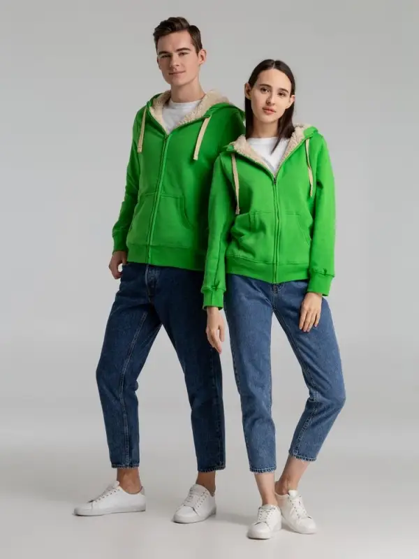 Толстовка унисекс на молнии Sherpa 280, ярко-зеленая, размер XXS