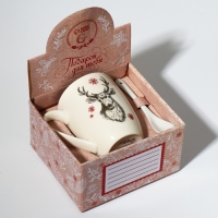 Кружка керамическая с ложкой Дорого внимание «Олень», 310 мл, Кружка керамическая с ложкой Дорого внимание «Олень», 310 мл,