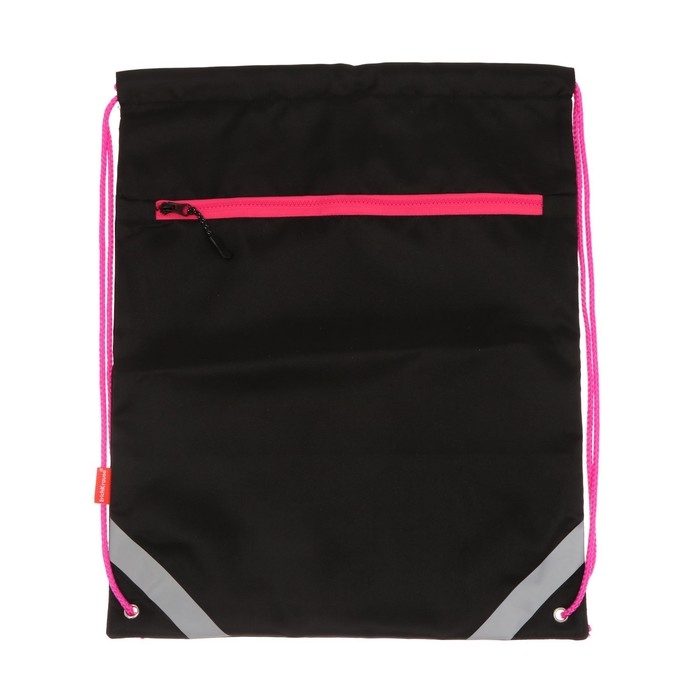 Мешок для обуви с карманом 500 х 410 мм, Erich Krause, плотность 300D, светоотражающая полоса, вентилируемый, Black&Pink Мешок для обуви с карманом 500 х 410 мм, Erich Krause, плотность 300D, светоотражающая полоса, вентилируемый, Black&Pink
