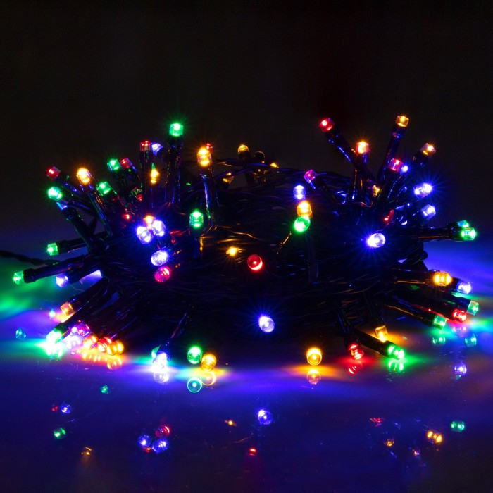 Гирлянда &laquo;Нить&raquo; 10 м, IP44, тёмная нить, 100 LED, свечение мульти, 2 режима, солнечная батарея