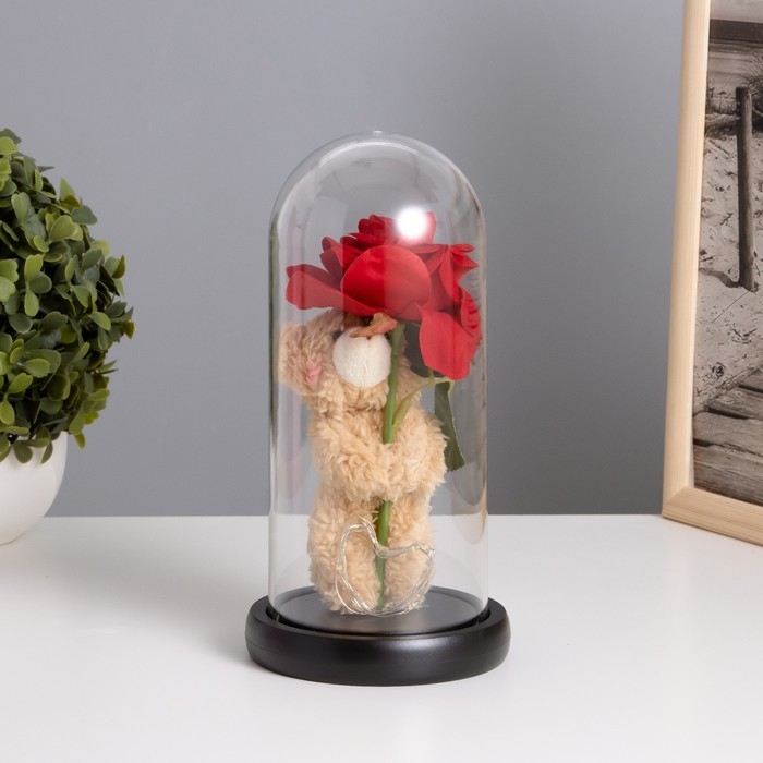 Ночник колба &laquo;Мишка с розой&raquo; LED 3хААА 10,5х10,5х22см