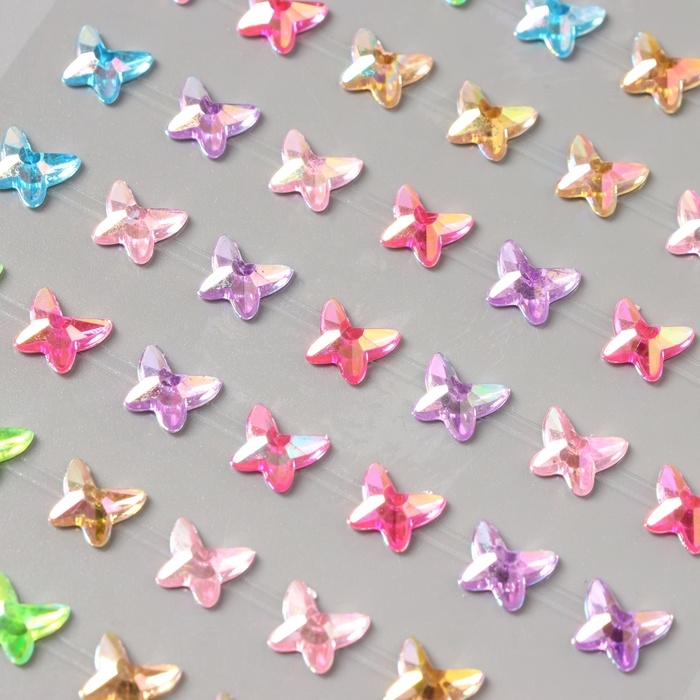 Наклейка пластик стразы "Бабочки" цветная 15х9 см