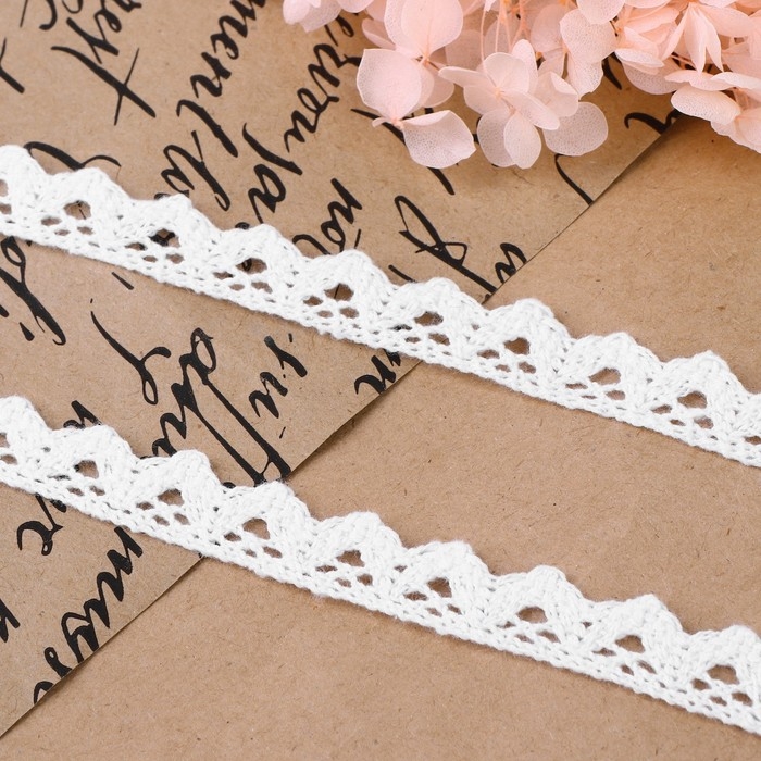 Кружево вязаное, 14 мм &times; 15 &plusmn; 1 м, цвет кипенно-белый