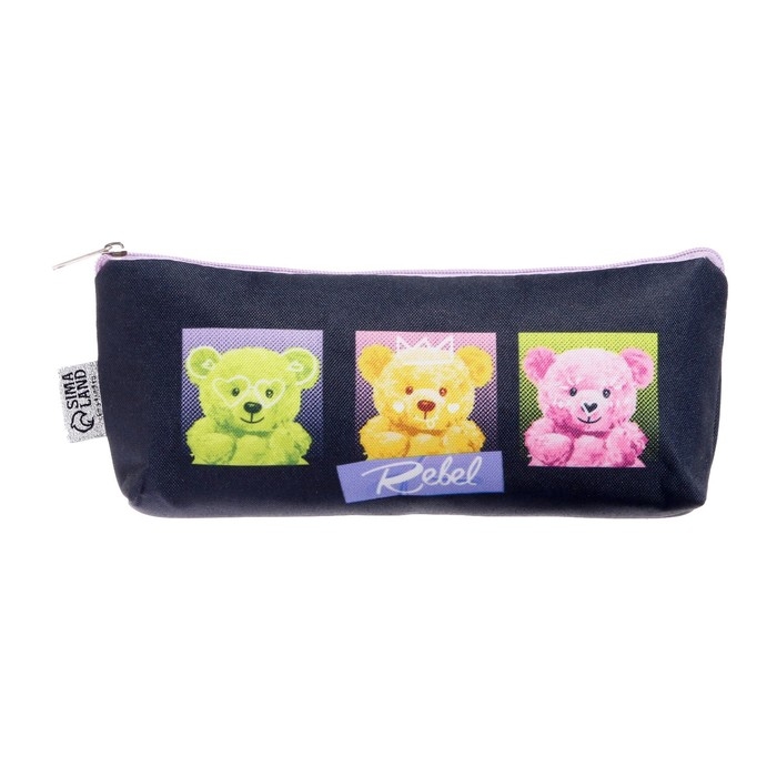 Пенал мягкий 1 отделение, 80 х 195 х 30мм, объёмный, "Мишки"