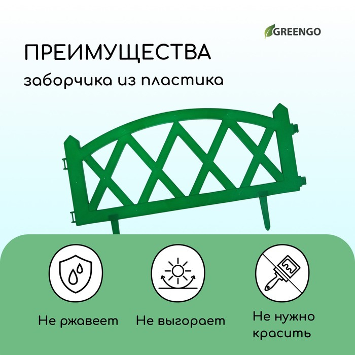 Ограждение декоративное, 35 &times; 232 см, 4 секции, пластик, зелёное, MODERN, Greengo
