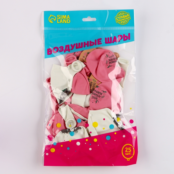 Воздушный шар латексный 12" &laquo;Маме&raquo;, с мишкой, 25 шт.