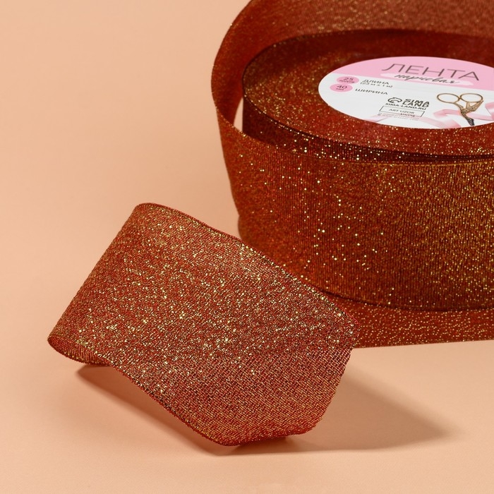 Лента парчовая, 40 мм, 23 ± 1 м, цвет бордовый №034 Лента парчовая, 40 мм, 23 ± 1 м, цвет бордовый №034