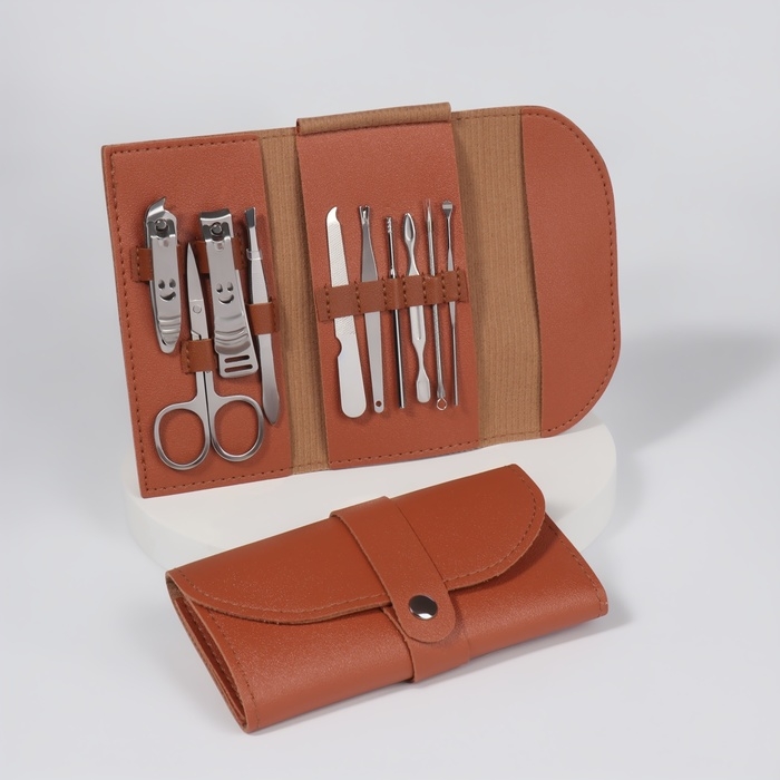 Набор маникюрный &laquo;Люси&raquo;, 10 предметов, кожзам-чехол, цвет коричневый