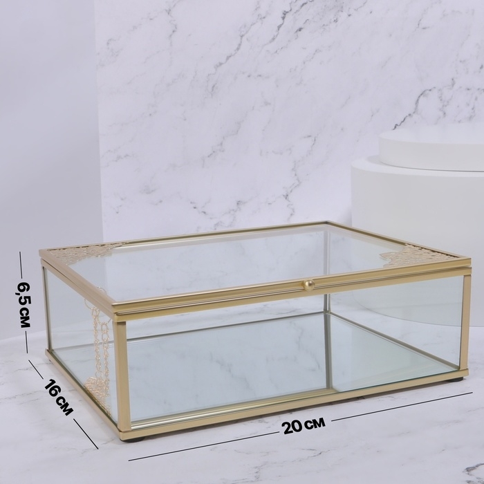 Органайзер для хранения &laquo;GREAT&raquo;, с крышкой, стеклянный, с зеркальным дном, 1 секция, 20 &times; 16 &times; 6,5 см, цвет прозрачный/медный