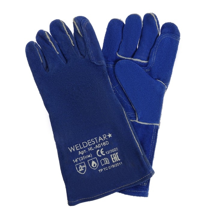 Краги сварщика спилковые WELDESTAR, 350 мм, АВ, усиленные, синие Краги сварщика спилковые WELDESTAR, 350 мм, АВ, усиленные, синие