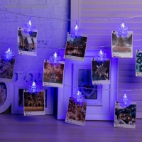 Гирлянда &laquo;Нить&raquo; 4.5 м с насадками &laquo;Прищепки-снежинки&raquo;, IP20, прозрачная нить, 20 LED, свечение синее, 220 В