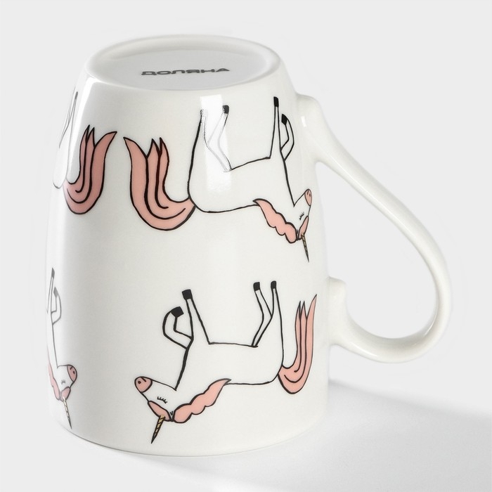 Кружка фарфоровая Доляна &laquo;Единорожки&raquo;, 350 мл, цвет белый