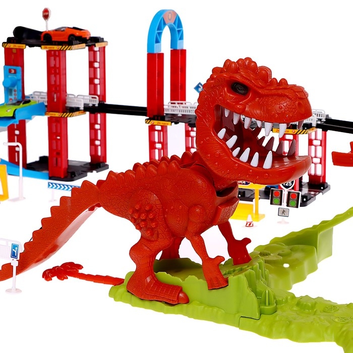 Автотрек &laquo;Дино-трек&raquo;, с запуском, звуковые эффекты, с 10 машинами