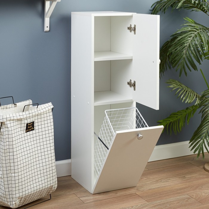 Шкаф-Пенал для ванной комнаты с корзиной, 30 х 34 х 113,4 см