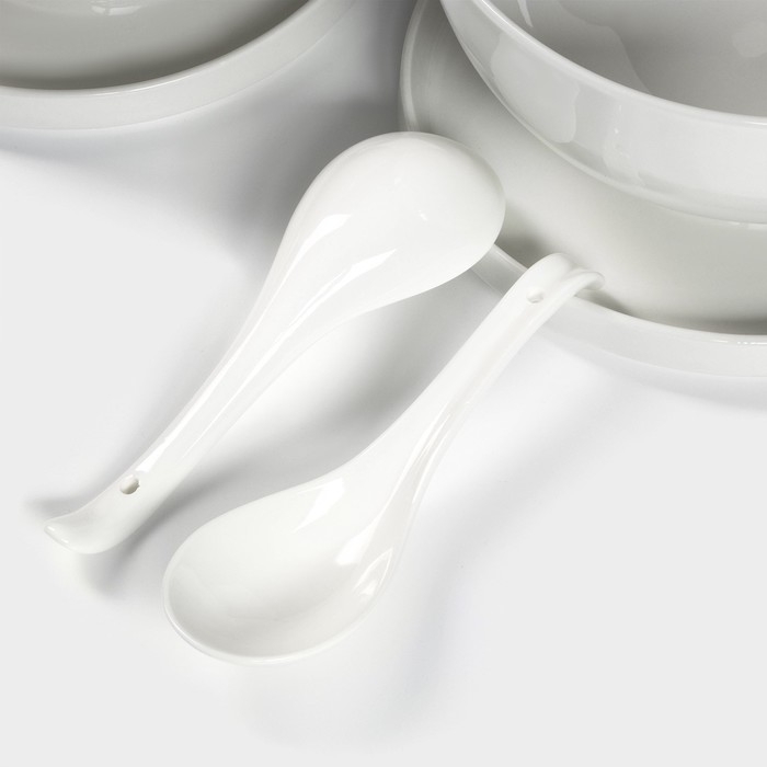 Набор фарфоровой посуды для рамена Доляна, 8 предметов: миска 1,6 л, тарелка 20&times;2,2 см, 2 ложки, 2 пары палочек, цвет белый