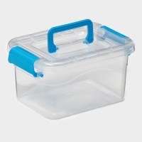 Контейнер для хранения, крышка с ручкой на защёлке, пластик, 1,35 л, 18,5&times;13&times;9,7 см, прозрачный/голубой