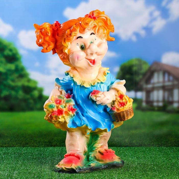 Садовая фигура Садовая фигура "Гном девочка с цветами" большая 30х29х58см МИКС