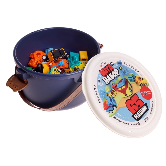 Машинки детские &laquo;Мега набор&raquo;, в ведре, инерционные, 65 шт., с игровым полем