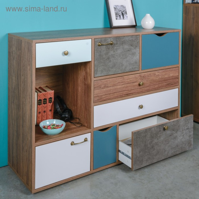 Комод Вайс 10.104, 1212х399х888, Дерево винтаж/Бензин/Мята/Белый премиум/Камень темный