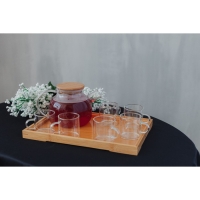 Чайный набор на деревянной подставке &laquo;Эко&raquo;, 7 предметов: чайник стеклянный с ситом 900 мл, кружки 6 шт, 100 мл