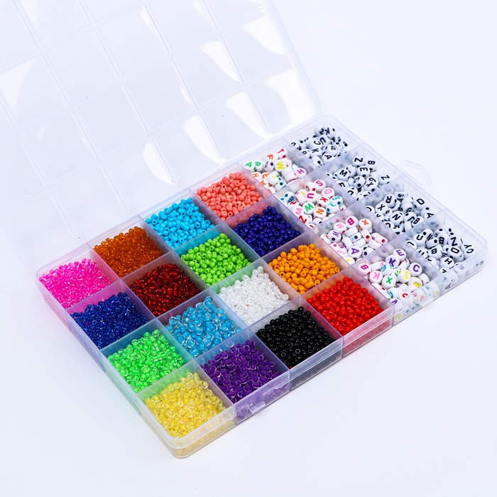 Набор для создания украшений, набор 24 цвета,1 шт. &mdash; 3 мм, 400 букв, леска, фурнитура, ножницы