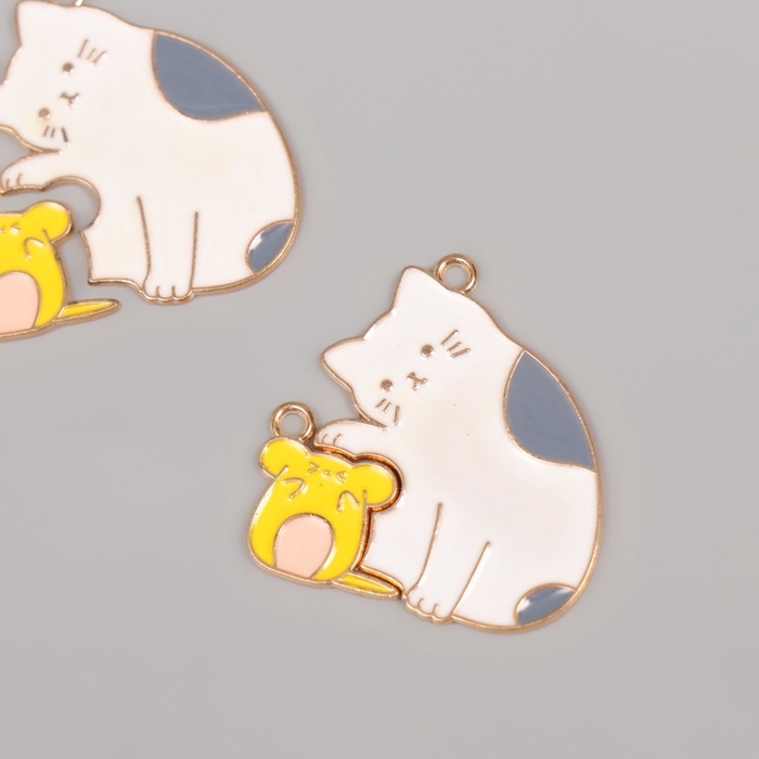 Декор для творчества металл, эмаль Декор для творчества металл, эмаль "Котик с мышкой" набор 2 шт 3,3х3 см