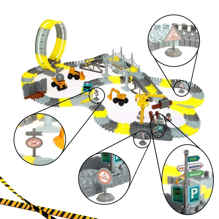 Автотрек «Строительная площадка», гибкий, мёртвая петля, 250 деталей Автотрек «Строительная площадка», гибкий, мёртвая петля, 250 деталей