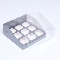 Коробка для 9 капкейков 23,5 х 23,5 х 10 , Серебро