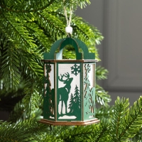 Ёлочная игрушка «Зелёный фонарь с оленем», от батареек, свечение тёплое белое Ёлочная игрушка «Зелёный фонарь с оленем», от батареек, свечение тёплое белое