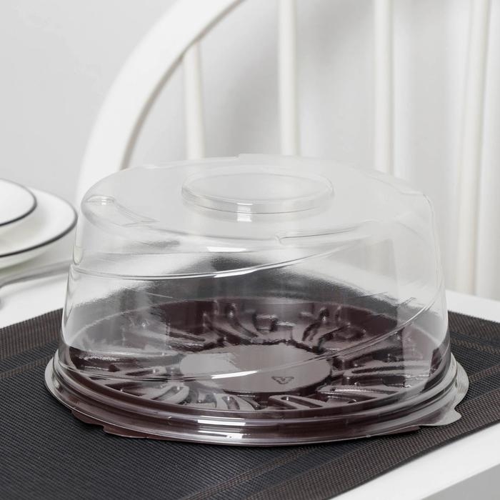 Тортовница пластиковая одноразовая с крышкой УТ-77, 22,5&times;10,7 см, внутренний 19&times;9,3 см, цвет прозрачный, коричневый