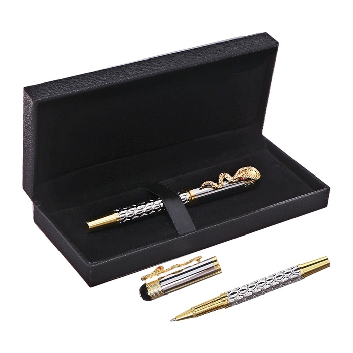 Ручка подарочная роллер в кожзам футляре Змея корпус золото/серебро Ручка подарочная роллер в кожзам футляре Змея корпус золото/серебро